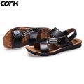 Cork Men Sandals Summer  Leather Roman Sandals Male Casual Shoes Beach Flip Flops Men Fashion Outdoor Slippers Shoes. 