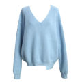 2024 Autumn and Winter Korean Style V Collar Loose Lazy Style Simple Irregular Hem Pullover Sweater Bottoming Sweater for Women. 