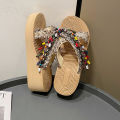 Internet Celebrity Outing Xishuangbanna Ethnic Style Summer Outdoor Fashion Cross Slippers Travel Woven Platform Sandals. 