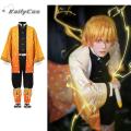 Anime Demon Slayer Kimetsu no Yaiba Agatsuma Zenitsu Cosplay Costume Women Kimono Uniform Halloween Christmas Party Clothes.