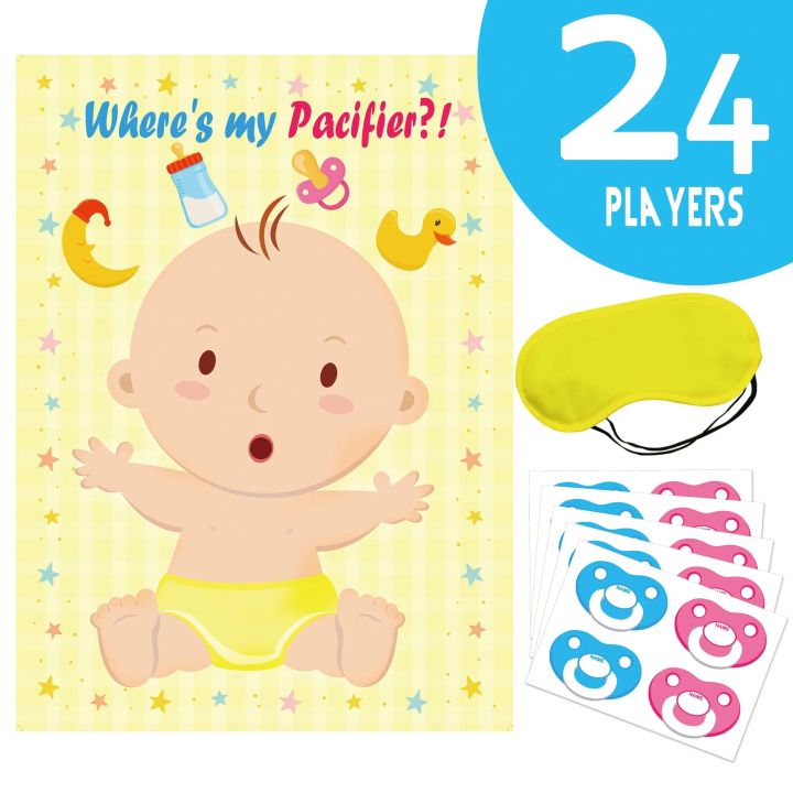 Baby Shower Game Pin The Dummy on The Baby Pacifier Stickers Party Favors for Gender Neutral Boy or Girl