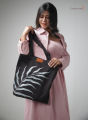 Crafty Tottes Leaf Hand Painted Trendy Fashionable Canvas Tote Bag with Zipper for Man and Women. 