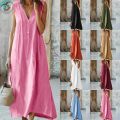 Women’s Cotton Linen Summer Sleeveless Dress with Chic Design.