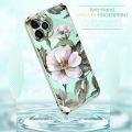 Jizetin (Free Lanyard) for Xiaomi Poco M4 Pro 5G Back Cover White Peony Flower Luxury 6D Plating Case Side Pattern Soft Silicone Square Mobile Phone Cases.