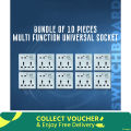 Bundle of 10 Pieces Multi-Function Universal Wall Gang Socket - 8 Pin Gang Universal Socket - Versatile & Convenient Power Solution - Compatible. 