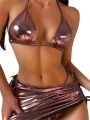 Women Swim Bikini Suit, Sleeveless Solid Color Bra Swimming Tops+ Swimwear Shorts Briefs+ Half Dress. 