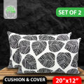 Cotton Cover With Cushion, Black & White (20"x12")_Set of 2.