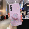 New Phone Case For Samsung Galaxy M34 Cover Glitter Bling Soft Stars Moon Sequins Folding Bracket Transparent For Galaxy M34 Case.