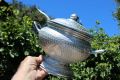silver color Rice Bowl & Ladle Spoon Thai Pattern Rice Container Aluminum Curry Serving. 