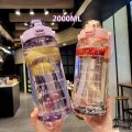 2 Liter Water Bottle with Straw Portable Large Capacity Bottles Outdoor Sport Cold Water Bottles with Time Marker Drinkware Gift. 