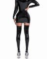 Wet Look PU Latex Mini Dress Night Club Black Bodycon Dress Stockings Shiny Rubber Cut Out PVC Leather Tight Costume 3XL. 