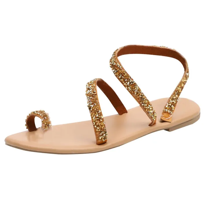 Womens%20Ladies%20Girls%20Korean%20Sandals%20for%20Women%20Women%20Rome%20Open%20Toe%20Rhinestone%20Decoration%20Sandals%20Flats%20Slip%20On%20Shoes%20Sandals%20Women%20Casual%20Flat%20Shoes%20Fashion%20Shoes%20Work%20-%20Image%203