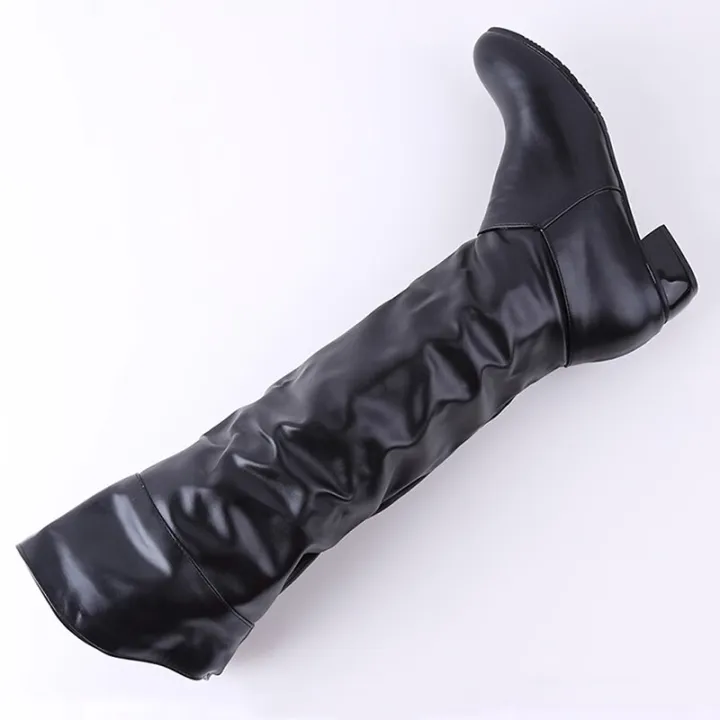 WinterWoman%20Shoes%20Boots%20Platform%20Rubber%20Boots%20Black%20White%20Low%20Heel%20Knee%20Boots%20Autumn%20Lady%20Heel%20Shoes%20Knee%20High%20Shoes%20-%20Image%204