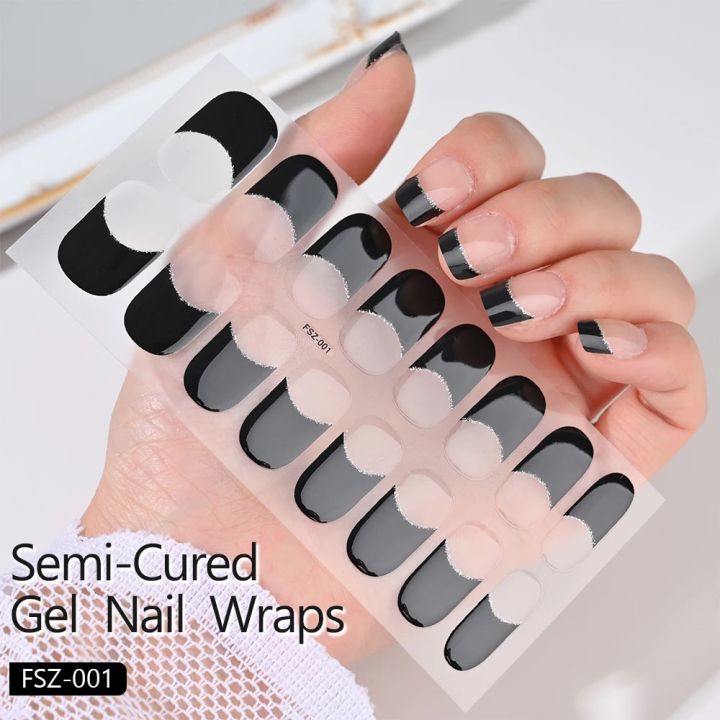 16Pcs/set%20Soild%20Semi-Cured%20Gel%20Fench%20Nail%20Stickers%20Black/White/Pink%20Full%20Cover%20Gel%20Nail%20Sticker%20Long-Lasting%20Adhesive%20Stickers%20-%20Image%202