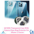 QI-YANG Transparent Case With Camera Glass Ring Protector For iPhone 13 Series.