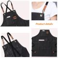 Unisex Canvas Bib Leather Chef Kitchen Apron Barista Bartender Pockets Apron Home Barber Coffee Restaurant Garden Pinafore.