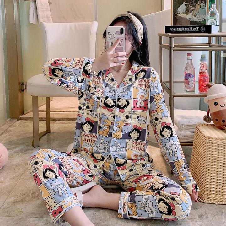 Spring%20and%20autumn%20new%20pajamas%20women's%20cardigans%20long%20sleeves%20trousers%20Korean%20girls%20simple%20cartoon%20loungewear%20sets%20-%20Image%206