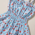 Children Girl Playsuit, Sleeveless Tie Up Sling Straps Floral Printed Elastic Waist One Piece Jumpsuit. 