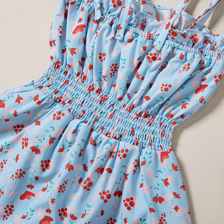 Children%20Girl%20Playsuit,%20Sleeveless%20Tie%20Up%20Sling%20Straps%20Floral%20Printed%20Elastic%20Waist%20One%20Piece%20Jumpsuit%20-%20Image%207