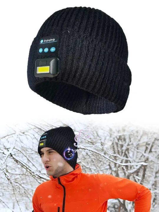 Bluetooth Beanie with Light, Uni LED Headlamp Hat with Wireless Headphones, Unique Christmas Birthday Gifts