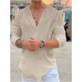 2024 new men's linen long sleeve T-shirt Breathable shirt solid color casual basic cotton linen shirt top. 