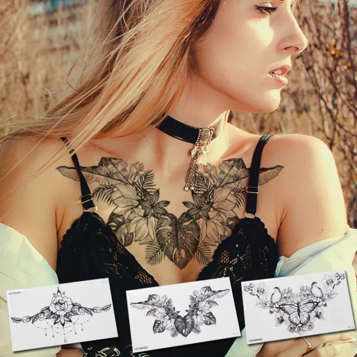 【beauty code store】sternum temporary tattoo sticker under boob tattoo henna lace tatoo fake large y breast tattoo arabic