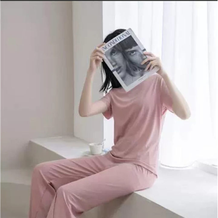 Women%20Home%20Wear%20Two-Piece%20Clothes%20V-Neck%20Solid%20Color%20Short%20Sleeve%20T-shirt%20+%20Long%20pant%20by%20Tashza%20Collection%20-%20Night%20Dress%20For%20Women%20-%20Image%202