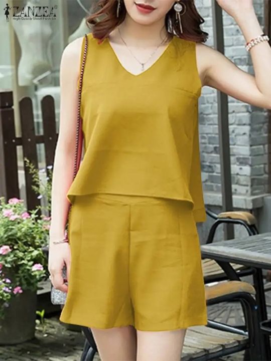 Women%20Fashion%20Summer%20Short%20Sets%20Women%20Sleeveless%20Tops%20Pants%20Suits%20Casual%20Solid%20Beach%20Work%20Matching%20Sets%20Loose%20Outfit%20-%20Image%204