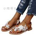 Foreign trade cross-border 2022 summer bohemian flowers buckle sandals women's flat toe sandals wish. 