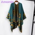 Amamia Women Autumn Cape Irregular Hem Contrast Color Fall Poncho. 