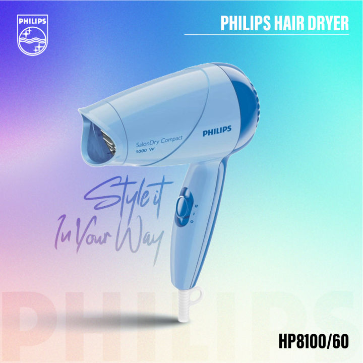 Philips HP8100/60 1000W Hair Dryer – Perfect Blow Dry for Men Women with  ThermoProtect Technology (Blue)