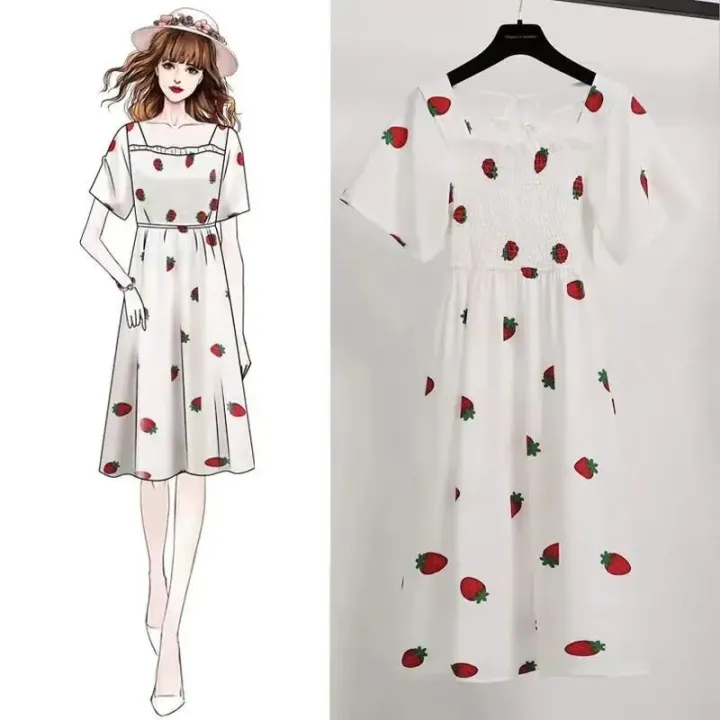 Summer%20Super%20Fairy%20White,%20Strawberry%20Printed%20Dress%20Women's%20Beautiful%20Bk%202021%20New%20Ling%20Mid-Length%20Dress%20Ins%20Fashion%20-%20Image%207