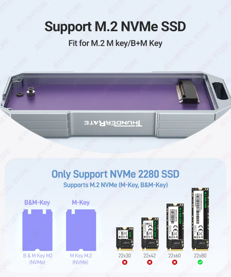 JEYI 40Gbps NVMe Enclosure, Aluminum Type C USB 2280 SSD