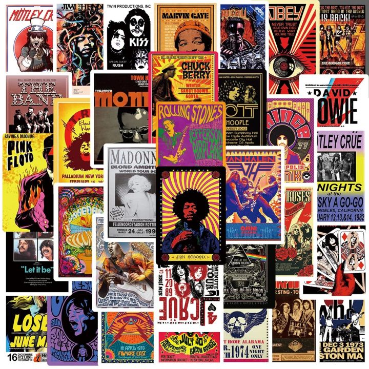 10/30/50pcs Rock Music Pop Graffiti Stickers Cool Fashion Tide Brand Classic Stickers Laptop Diy Car Pvc Decal Decor Stickers