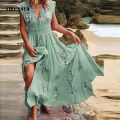Women Vintagme Longm Boho Dress Summer Fashion Tassel V Neck Party Dress Casual Floral Print Loose Sleeveless Beach Dress. 