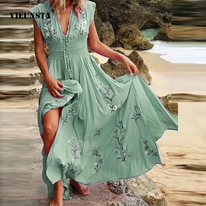 Women%20Vintagme%20Longm%20Boho%20Dress%20Summer%20Fashion%20Tassel%20V%20Neck%20Party%20Dress%20Casual%20Floral%20Print%20Loose%20Sleeveless%20Beach%20Dress%20-%20Image%203