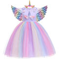 New Girl Rainbow Unicorn Dress For Kids Embroidery Ball Gown Baby Girl Princess Birthday Dresses Party Costume Children Clothing. 