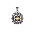 Nautical compass necklace men's fashion brand personality street eight-pointed star pendant vintage imitation Thai silver compass men's necklace.