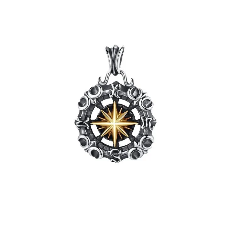 Nautical%20compass%20necklace%20men's%20fashion%20brand%20personality%20street%20eight-pointed%20star%20pendant%20vintage%20imitation%20Thai%20silver%20compass%20men's%20necklace%20-%20Image%207