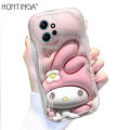 Hontinga for Redmi Note 12 4G Back Cover 3D Kuromi Melody Print Cream Texture Phone Case Wavy Edge Soft Silicone Cover.