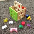 Wood Shape Sorting Box Building Blocks Geometry Learning Classic Toy for Preschool Age 3+.