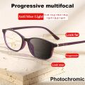 Luxury Photochromic Reading Glasses Anti-Blue Light Multifocal Presbyopia Eyeglasses Finished Prescription Hyperopia Eyewear. 