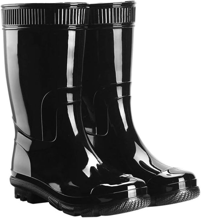 Understated Waterproof Gum BootMen's Black Outdoor Rain Boots Wearresistant Antiscratch Rain Boots Nonslip Platform Rain Boots Progressively Better