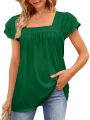 Women  U-neck T-shirt Double layer Lace Short Sleeve Ladies Pullover Tops Shirt Casual T-shirt. 