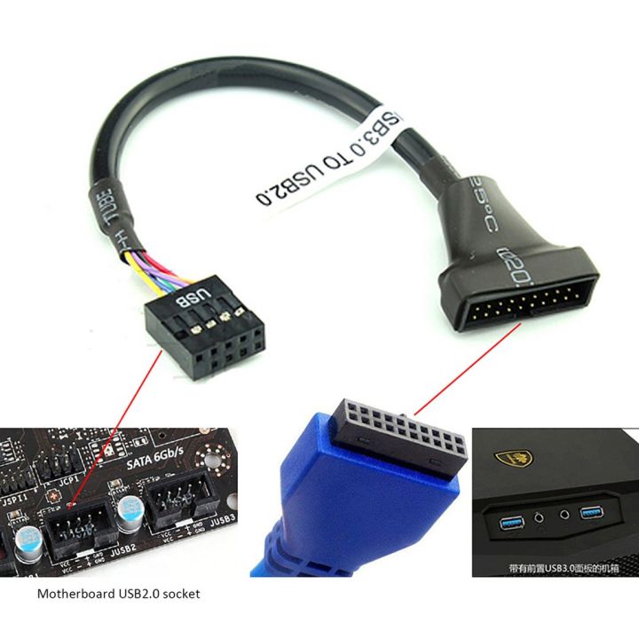 USB%203.0%2019%20Pin%20Motherboard%20Male%20to%209%20Pin%20Female%20Cable%20Adapter%20Compatible%20with%20USB%202.0%20Mother%20Boards%20Devices%20USB%20Cable%20-%20Image%203