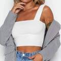 Fashion Square Neck Sleeveless Summer Crop Top White Women Black Casual Basic T Shirt Off Shoulder Cami Backless Tank Top. 