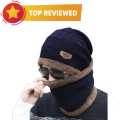Knitted Hat Scarf Caps Neck Warmer Winter Hats For Men Women Skullies Beanies Warm Fleece Cap-Black - Cap For Men. 