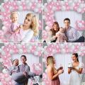 Pink Birthday Decorations Combo - Metallic Balloons, Pink Foil Banner, White Net Curtain with Balloon Arch & Both Side Tape - Full Package (55 Pcs).