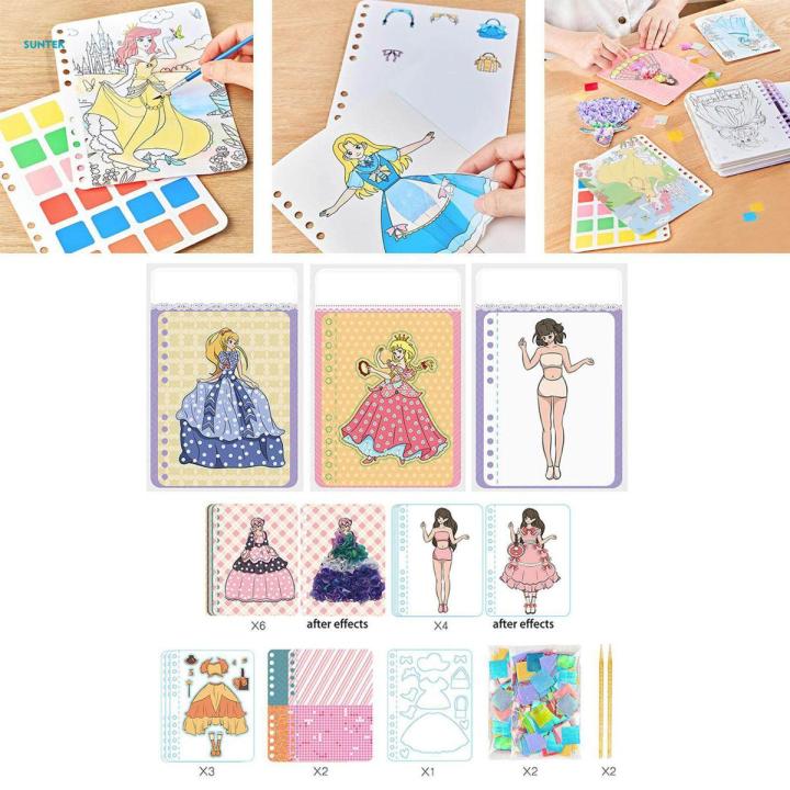 Sticker Activity Books Set DIY Painting Sticker Kids Scrapbooking Reusable Stickers DIY Colorful Princess Dress up Stickers for Party Favors