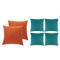 6 Pcs Outdoor Waterproof Throw Pillow Covers Water Resistant Garden Chair Cushion Case, 2 Pcs Orange & 4 Pcs Blue-Green. 